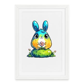 Watercolor bunny with flower - Framed poster (27 × 37 cm) - white - Front
