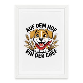 À la ferme, je suis le chien rigolo de la ferme - Affiche encadrée (27 × 37 cm) - blanc - Devant