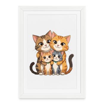 Cat Family Hug Cartoon - Framed poster (27 × 37 cm) - white - Front