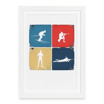 Tir de ski de biathlon : Répétition du design Sports d’hiver - Affiche encadrée (27 × 37 cm) - blanc - Devant