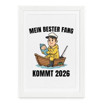 Paternité 2026 Futur Papa Pêcheur - Affiche encadrée (27 × 37 cm) - blanc - Devant