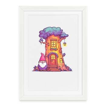 Funny Treehouse Gnome with Lantern - Framed poster (27 × 37 cm) - white - Front