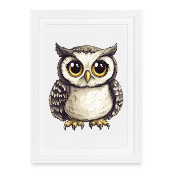 Night forest owl illustration with big eyes - Framed poster (27 × 37 cm) - white - Front
