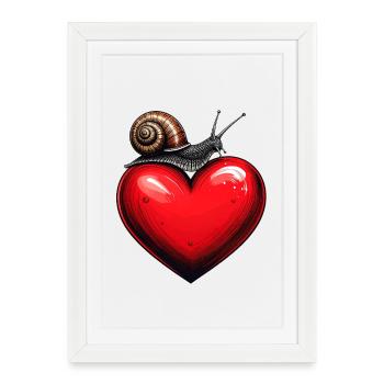 Snail on a heart - Framed poster (27 × 37 cm) - white - Front