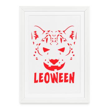 Safari Afrique Vie sauvage du Serengeti Léopard d’Halloween - Affiche encadrée (27 × 37 cm) - blanc - Devant