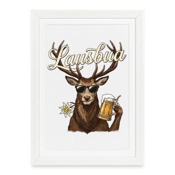 Lausbua Hirsch – Motif de costume traditionnel sympa avec de la bière - Affiche encadrée (27 × 37 cm) - blanc - Devant