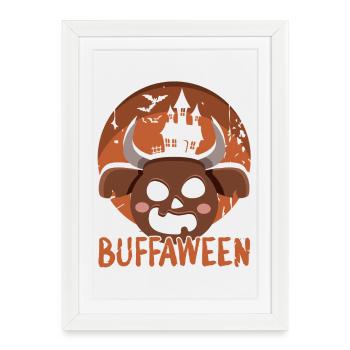 Safari Afrique Serengeti Faune Halloween Buffle - Affiche encadrée (27 × 37 cm) - blanc - Devant
