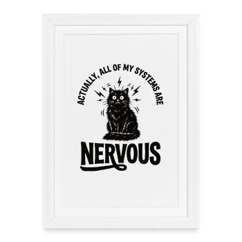 Real Irony Cat Nervous System Statement - Framed poster (27 × 37 cm) - white - Front