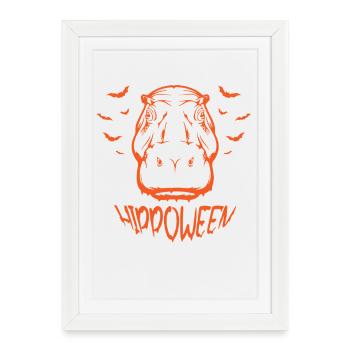 Safari Afrique Faune du Serengeti hippopotame d’Halloween - Affiche encadrée (27 × 37 cm) - blanc - Devant