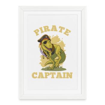 Pirate T-Rex – Funny Dinosaur Captain - Framed poster (27 × 37 cm) - white - Front