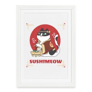 Sushimeow – Drôle de design de sushi Cat Japan - Affiche encadrée (27 × 37 cm) - blanc - Devant