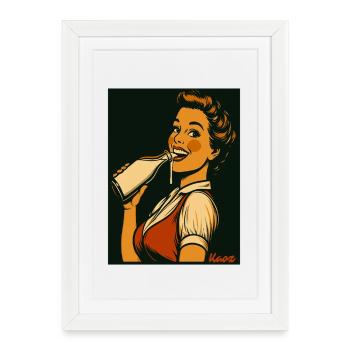 Dame rétro avec une boisson au lait - Affiche encadrée (27 × 37 cm) - blanc - Devant