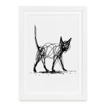 Minimaliste, Dessiné Cat, Minimalisme - Affiche encadrée (27 × 37 cm) - blanc - Devant