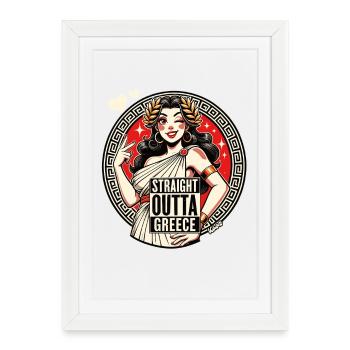 Parodie de la Déesse de la Grèce tout droit sortie de la Grèce - Affiche encadrée (27 × 37 cm) - blanc - Devant