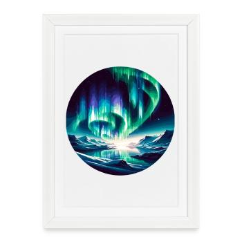 Northern Lights over mountain landscape - Framed poster (27 × 37 cm) - white - Front