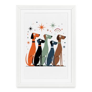 Âge atomique Retro Dogs 50, années 60, milieu du siècle - Affiche encadrée (27 × 37 cm) - blanc - Devant