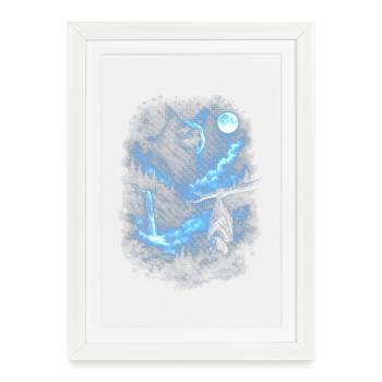 Loup Bleu de Nuit Clair de Lune - Affiche encadrée (27 × 37 cm) - blanc - Devant