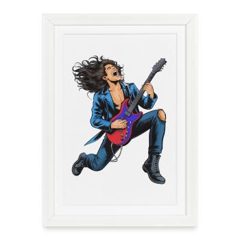 Performance de guitare rock à haute énergie - Affiche encadrée (27 × 37 cm) - blanc - Devant