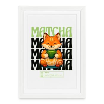 Plaisir du thé zen au matcha fox - Affiche encadrée (27 × 37 cm) - blanc - Devant