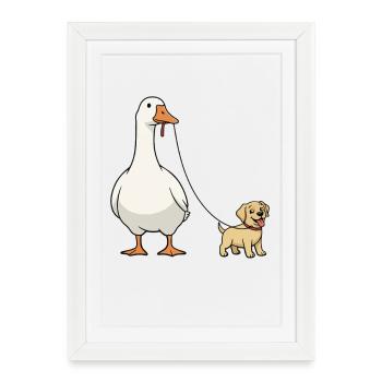 Duo Goose Dog au ruban en laisse - Affiche encadrée (27 × 37 cm) - blanc - Devant