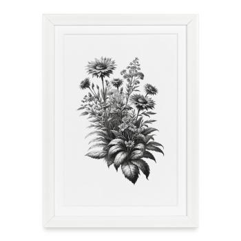 Gray Botanical Flower Bouquet Illustration - Framed poster (27 × 37 cm) - white - Front