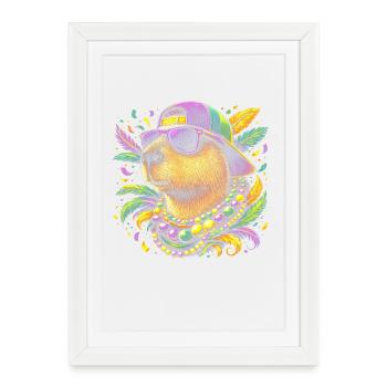 Beaver dans un style festif de couleur - Affiche encadrée (27 × 37 cm) - blanc - Devant