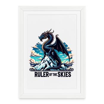 Dragon sky over mountain range - Framed poster (27 × 37 cm) - white - Front