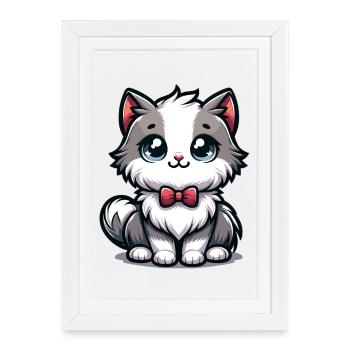 Cuddly kitten with red bow tie - Framed poster (27 × 37 cm) - white - Front