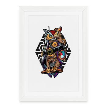 Steampunk Owl with Gears Mystical Mechanical - Framed poster (27 × 37 cm) - white - Front