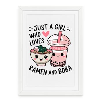 La fille adore les ramen et le boba - Affiche encadrée (27 × 37 cm) - blanc - Devant