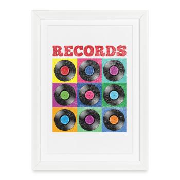 Disques vinyles colorés Pop Art - Affiche encadrée (27 × 37 cm) - blanc - Devant