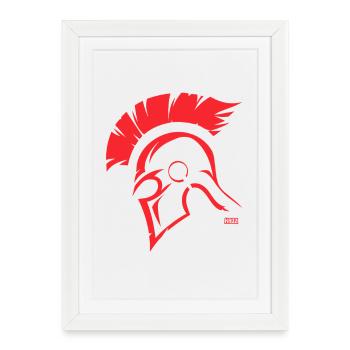 Silhouette du casque de Sparte rouge - Affiche encadrée (27 × 37 cm) - blanc - Devant
