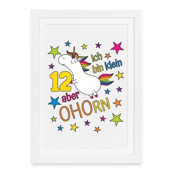 12 ans Fille Licorne Je suis petite Mais - Affiche encadrée (27 × 37 cm) - blanc - Devant