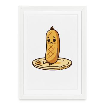 Saucisse triste, saucisse dans l’assiette - Affiche encadrée (27 × 37 cm) - blanc - Devant