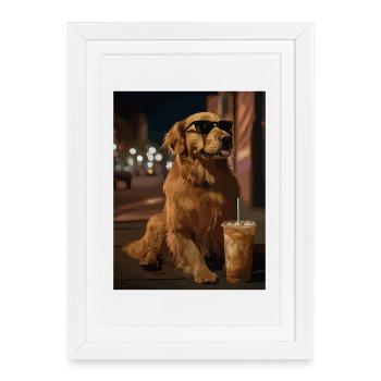 Chien avec des lunettes de soleil sous veilleuse - Affiche encadrée (27 × 37 cm) - blanc - Devant
