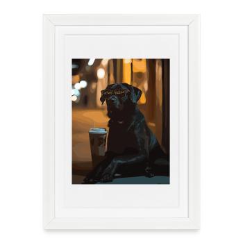 Night lounge dog with sunglasses - Framed poster (27 × 37 cm) - white - Front