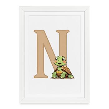 N avec Turtle Cartoon - Affiche encadrée (27 × 37 cm) - blanc - Devant
