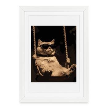 Chat qui se balance dans le noir avec des lunettes de soleil - Affiche encadrée (27 × 37 cm) - blanc - Devant