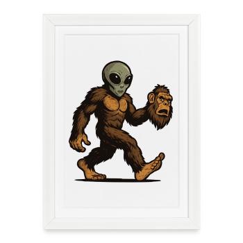 Bigfoot, Extraterrestre Sasquatch OVNI Science-fiction - Affiche encadrée (27 × 37 cm) - blanc - Devant
