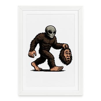 Bigfoot, Extraterrestre Sasquatch OVNI Science-fiction - Affiche encadrée (27 × 37 cm) - blanc - Devant