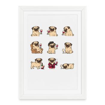 Carlin drôle Vin Chien Amoureux du vin - Affiche encadrée (27 × 37 cm) - blanc - Devant