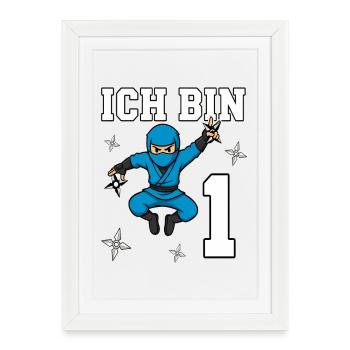 I'm 1 Ninja 1st Birthday Blue Karate - Framed poster (27 × 37 cm) - white - Front