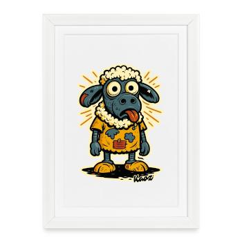 Mouton de dessin animé drôle avec une chemise orange - Affiche encadrée (27 × 37 cm) - blanc - Devant