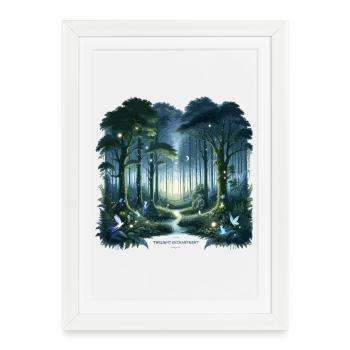 Night Forest Glow Fairy Trail - Framed poster (27 × 37 cm) - white - Front