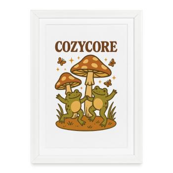 Grenouilles et champignons à cœur de cœur | Cottagecore - Affiche encadrée (27 × 37 cm) - blanc - Devant