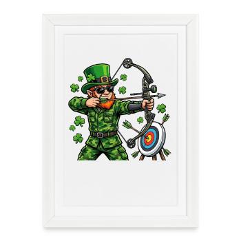  St Patricks Day Archery Leprechaun Bow Hunter - Framed poster (27 × 37 cm) - white - Front