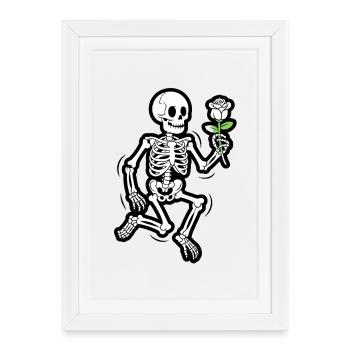 Squelette dansant avec Rose Halloween drôle - Affiche encadrée (27 × 37 cm) - blanc - Devant