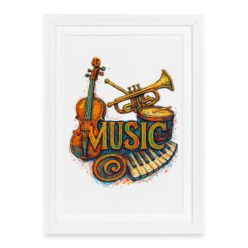 Music Instruments Vintage Collage Art - Framed poster (27 × 37 cm) - white - Front