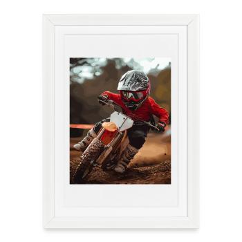 Motocross racer in red suit - Framed poster (27 × 37 cm) - white - Front