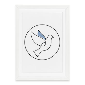 Colombe Minimaliste de la Paix Aile Bleue - Affiche encadrée (27 × 37 cm) - blanc - Devant
